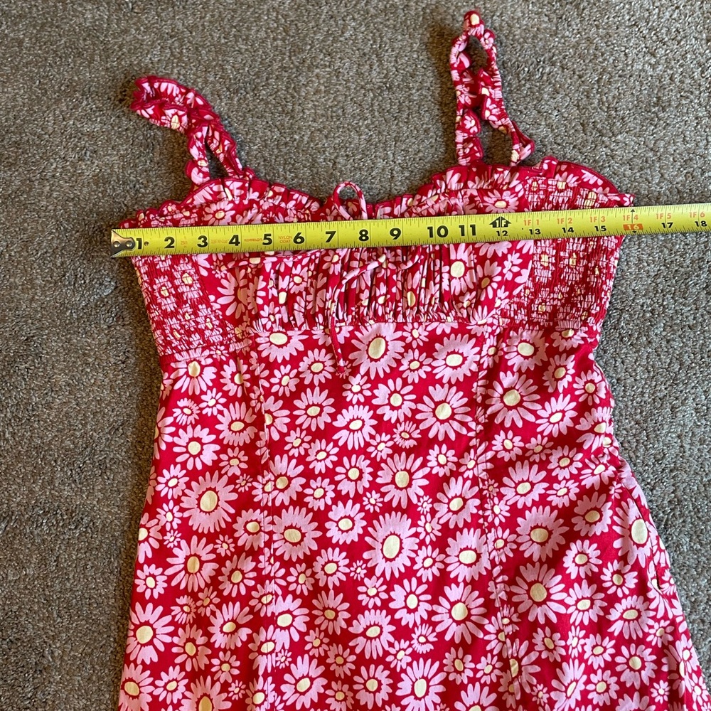 Free People Lucinda Tomato Daisy Midi Dress Lace Up Back Size M Spaghetti Straps - Picture 12 of 13